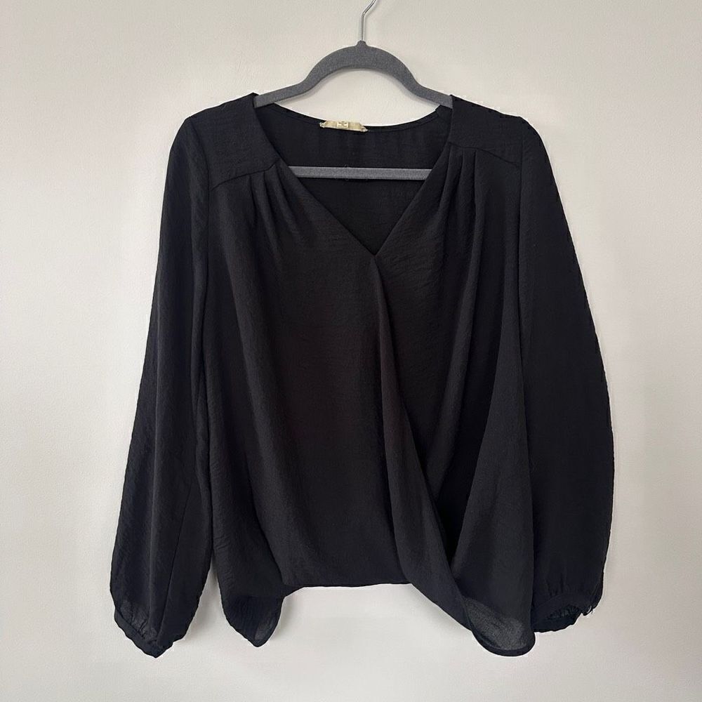 Alythea Wrap Front Sheer Black Blouse Oversized S‎
